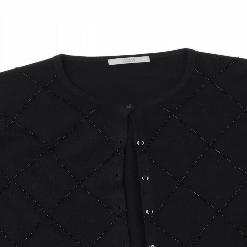 Marks and Spencer Womens Black Round Neck Acrylic Cardigan Jumper Size 16