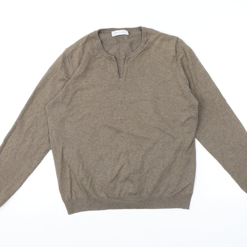 Nigel Hall Womens Brown V-Neck Cotton Pullover Jumper Size S