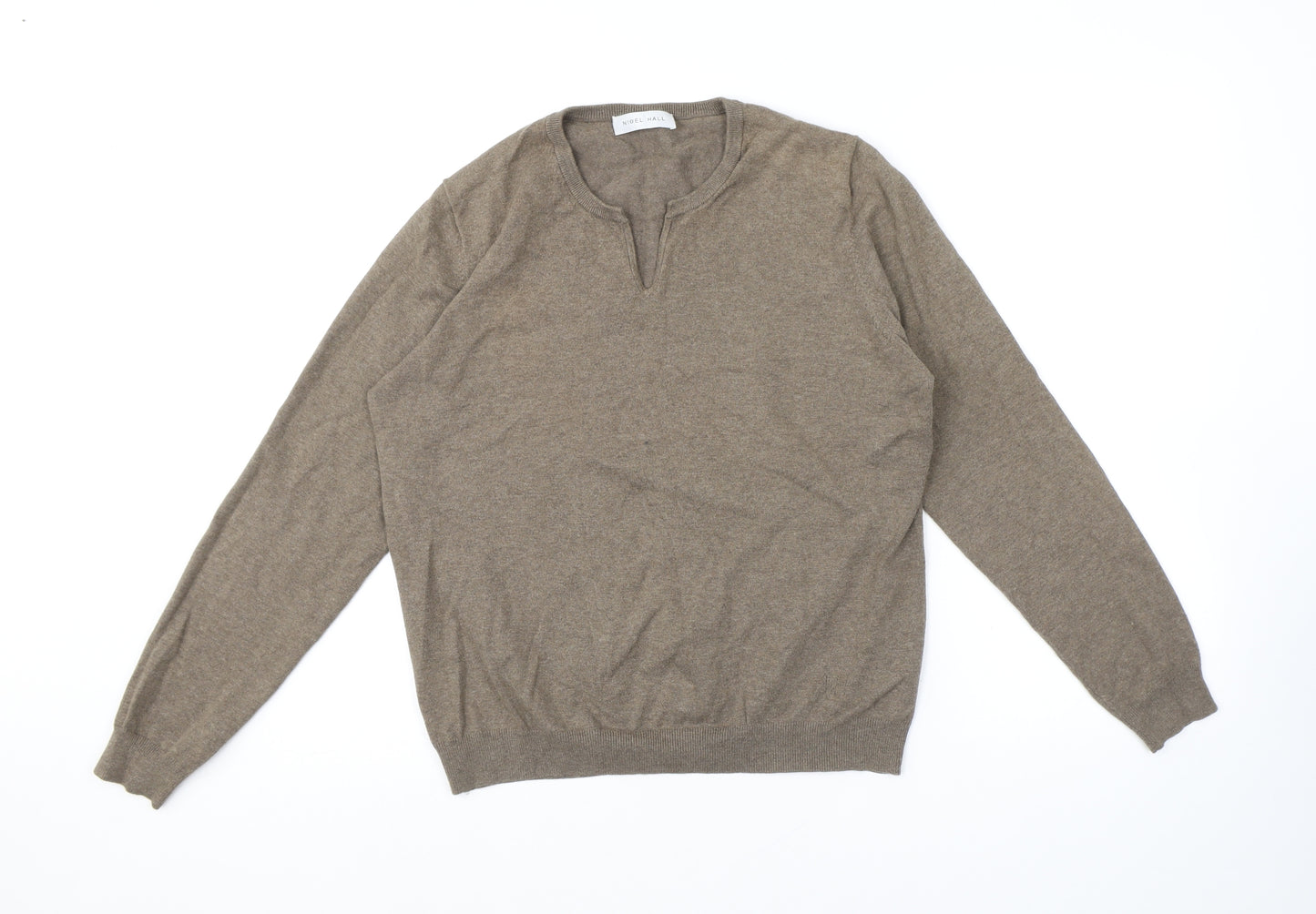 Nigel Hall Womens Brown V-Neck Cotton Pullover Jumper Size S