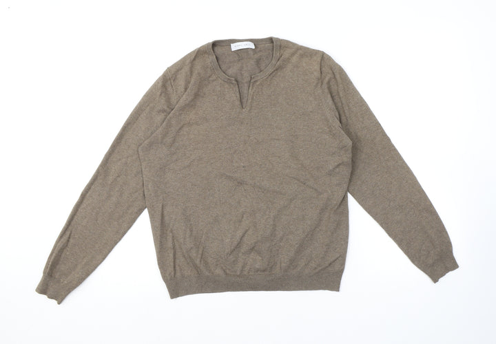 Nigel Hall Womens Brown V-Neck Cotton Pullover Jumper Size S