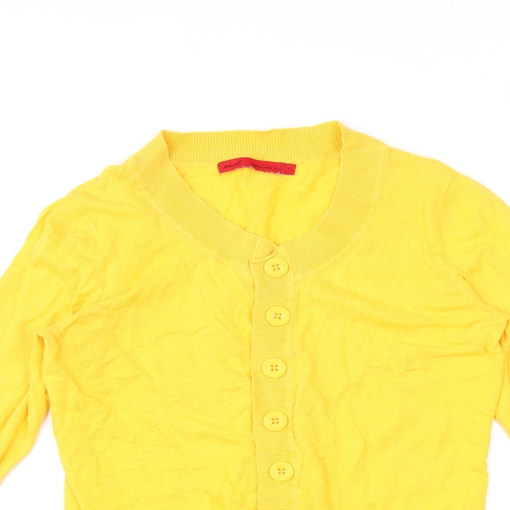 NEXT Womens Yellow Round Neck Cotton Cardigan Jumper Size 12