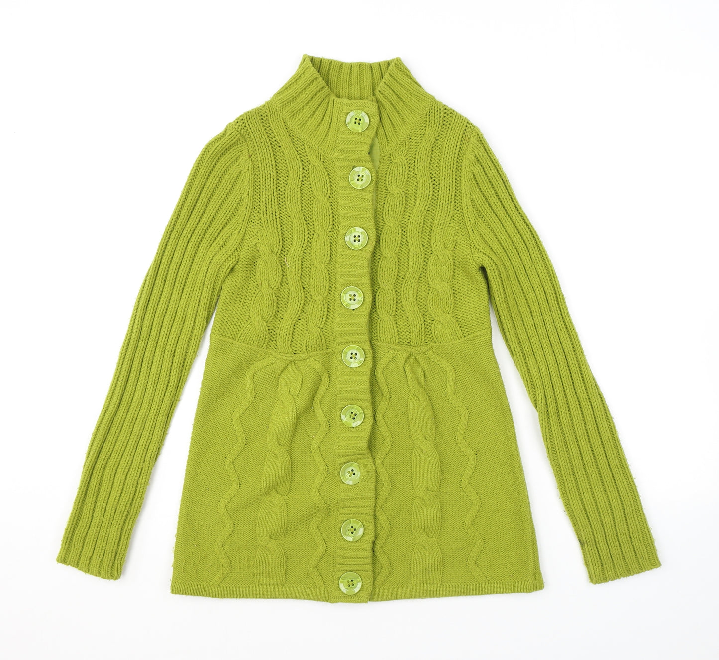 NEXT Womens Green High Neck Acrylic Cardigan Jumper Size 8