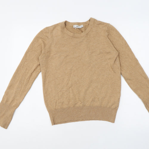 Zara Knit Womens Brown Round Neck Viscose Pullover Jumper Size M