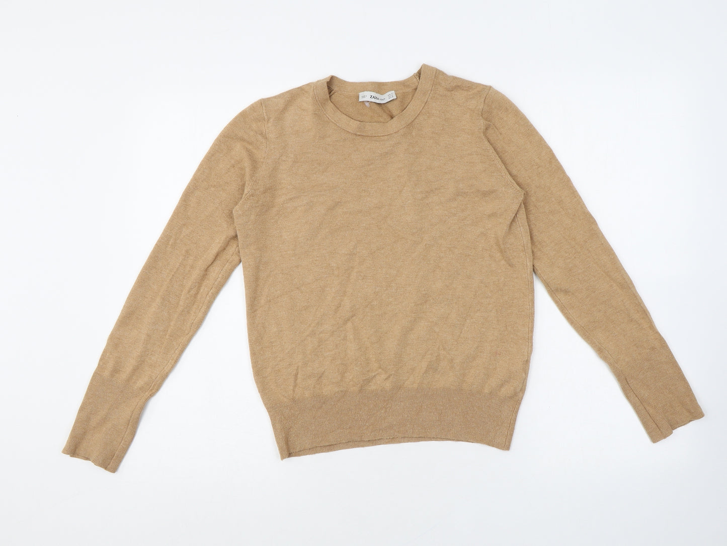 Zara Knit Womens Brown Round Neck Viscose Pullover Jumper Size M
