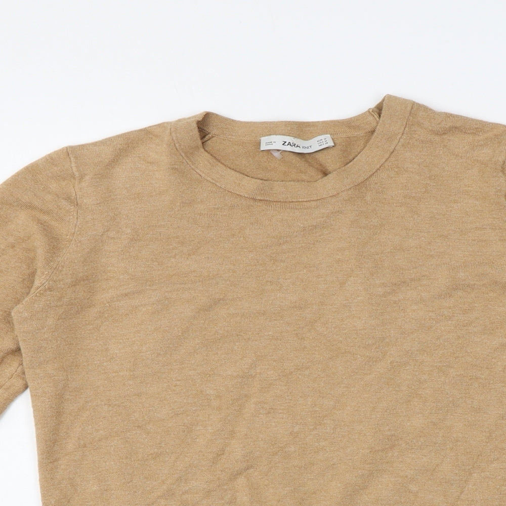 Zara Knit Womens Brown Round Neck Viscose Pullover Jumper Size M