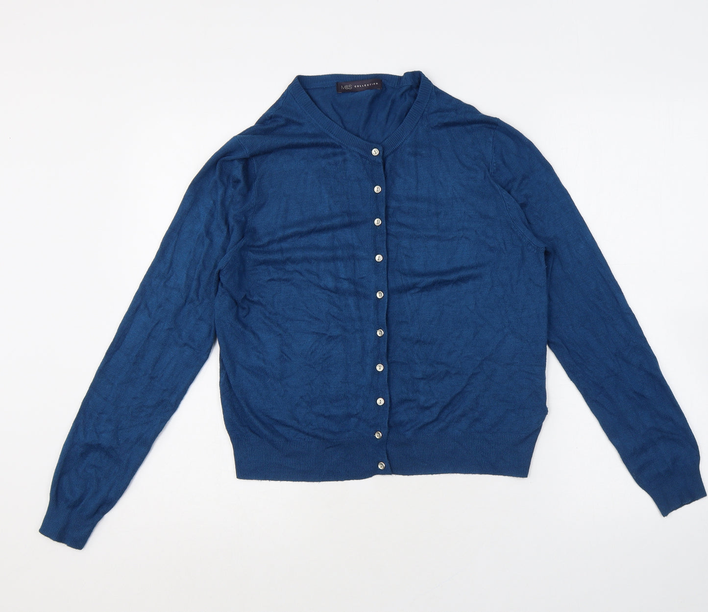 Marks and Spencer Womens Blue Round Neck Viscose Cardigan Jumper Size 12