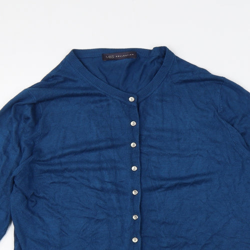 Marks and Spencer Womens Blue Round Neck Viscose Cardigan Jumper Size 12