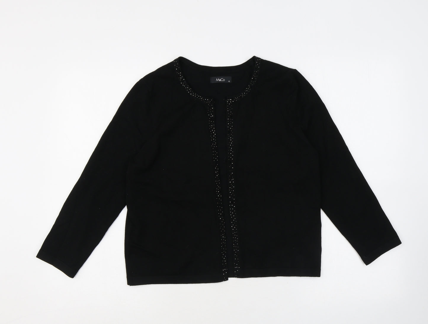 M&Co Womens Black Round Neck Viscose Cardigan Jumper Size 12
