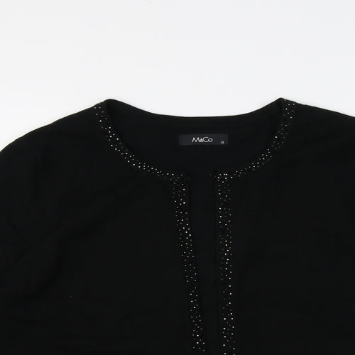 M&Co Womens Black Round Neck Viscose Cardigan Jumper Size 12