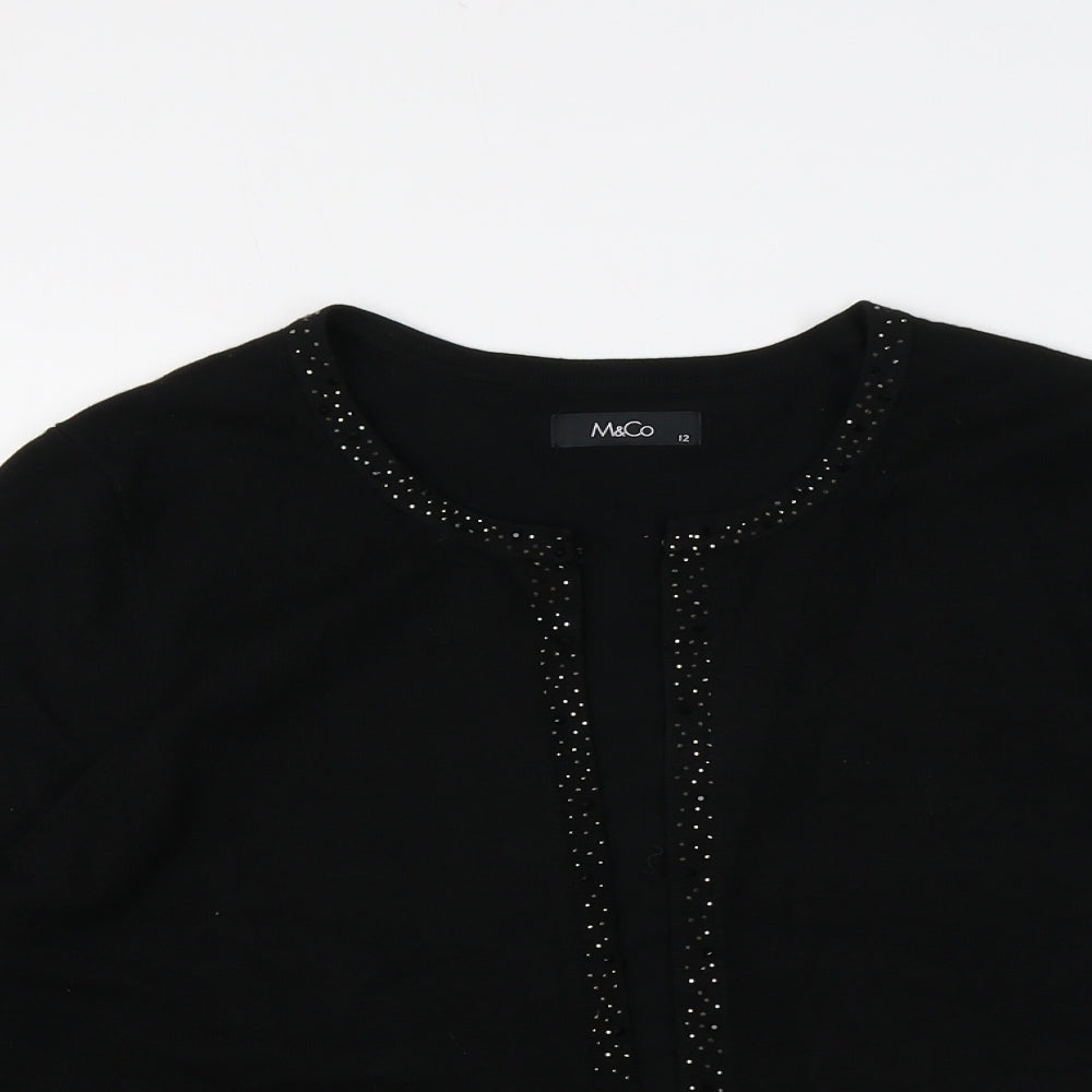 M&Co Womens Black Round Neck Viscose Cardigan Jumper Size 12