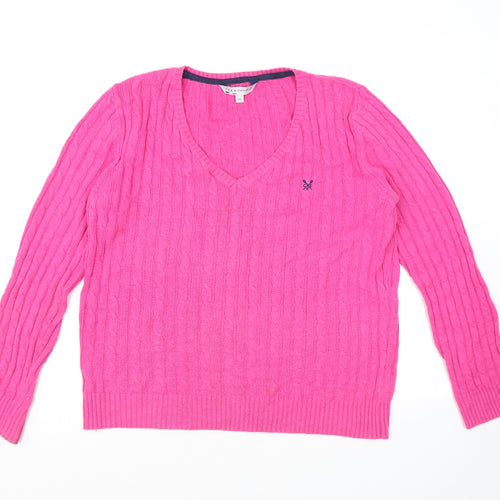 Crew Clothing Womens Pink V-Neck Cotton Pullover Jumper Size 16