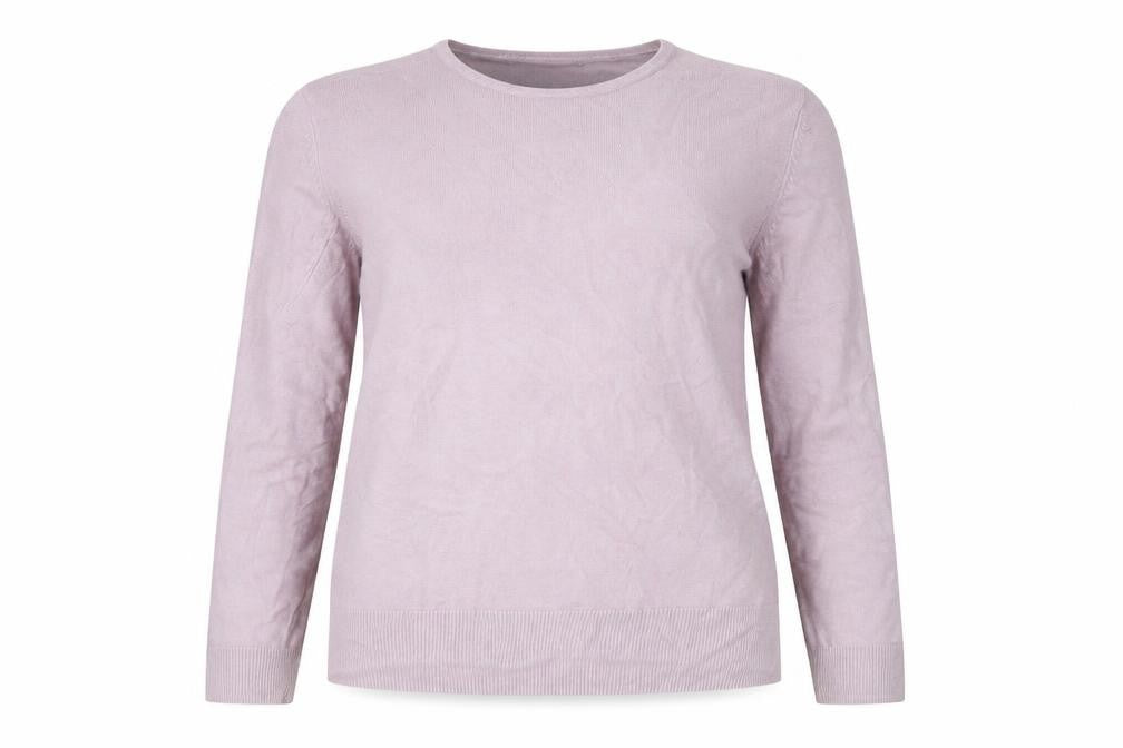 Front view of Marks & Spencer women’s purple round neck acrylic jumper, size UK 14