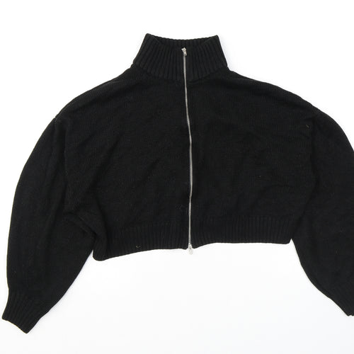 Divided by H&M Womens Black High Neck Acrylic Full Zip Jumper Size L - Cropped