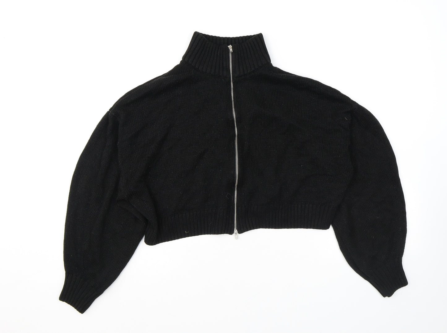 Divided by H&M Womens Black High Neck Acrylic Full Zip Jumper Size L - Cropped