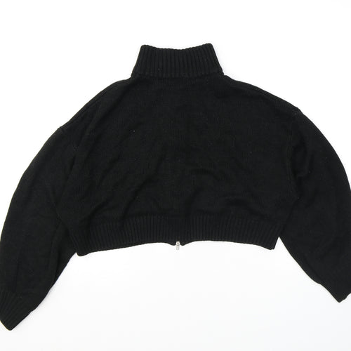 Divided by H&M Womens Black High Neck Acrylic Full Zip Jumper Size L - Cropped