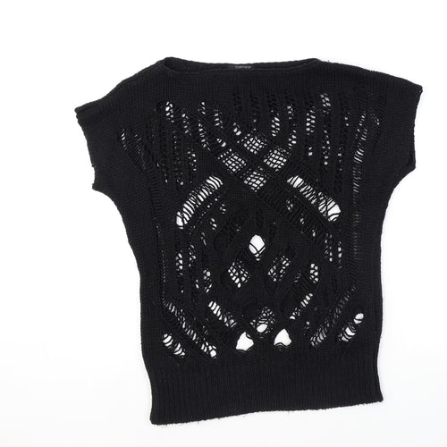 Topshop Womens Black Boat Neck Cotton Pullover Jumper Size 8
