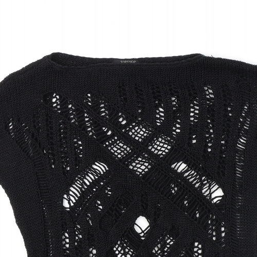 Topshop Womens Black Boat Neck Cotton Pullover Jumper Size 8