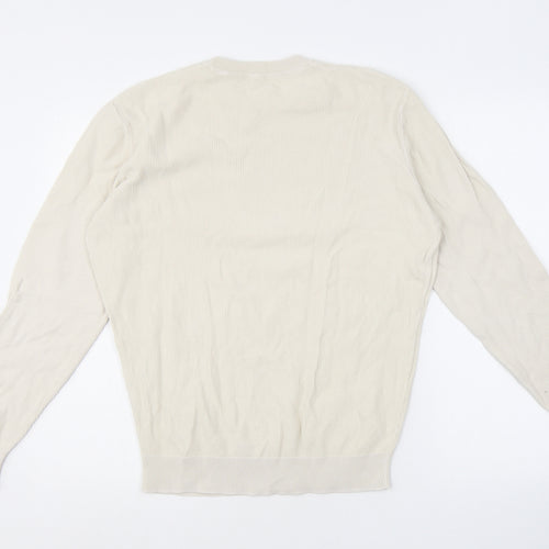 Zara Mens Beige Crew Neck Cotton Pullover Jumper Size M Long Sleeve