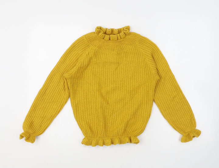 Cameo Rose Womens Yellow Mock Neck Acrylic Pullover Jumper Size S