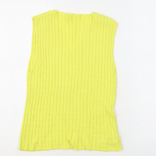 United Colors of Benetton Womens Yellow V-Neck Cotton Vest Jumper Size M Pullover