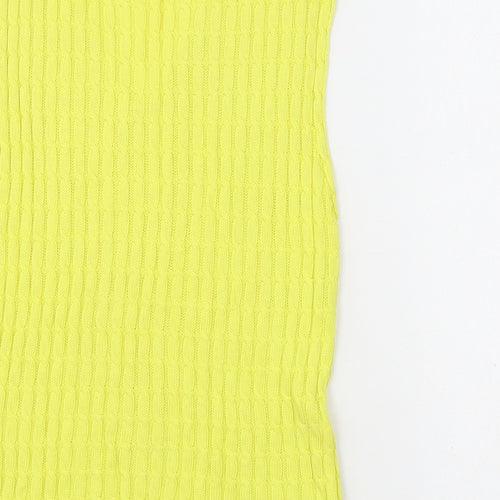 United Colors of Benetton Womens Yellow V-Neck Cotton Vest Jumper Size M Pullover