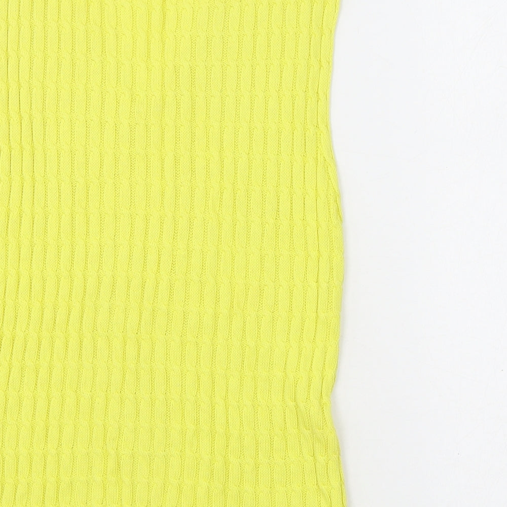 United Colors of Benetton Womens Yellow V-Neck Cotton Vest Jumper Size M Pullover