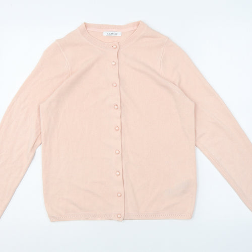 Classic Womens Pink V-Neck Acrylic Cardigan Jumper Size 8