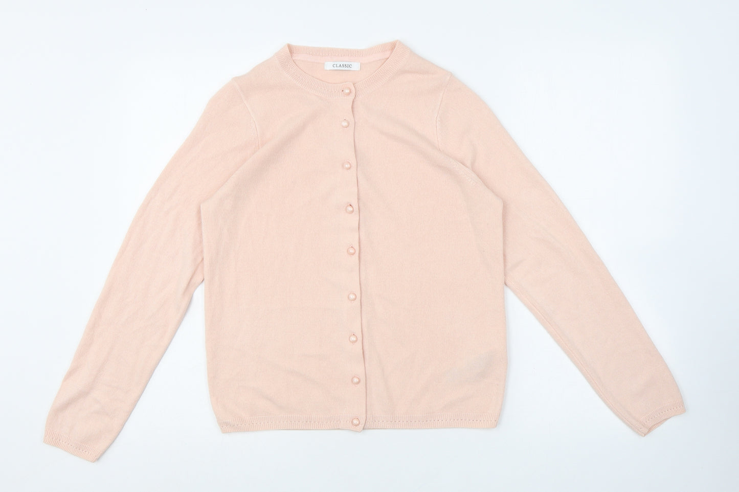 Classic Womens Pink V-Neck Acrylic Cardigan Jumper Size 8