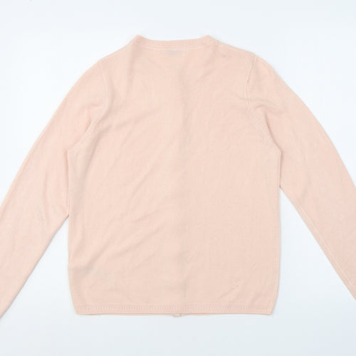 Classic Womens Pink V-Neck Acrylic Cardigan Jumper Size 8