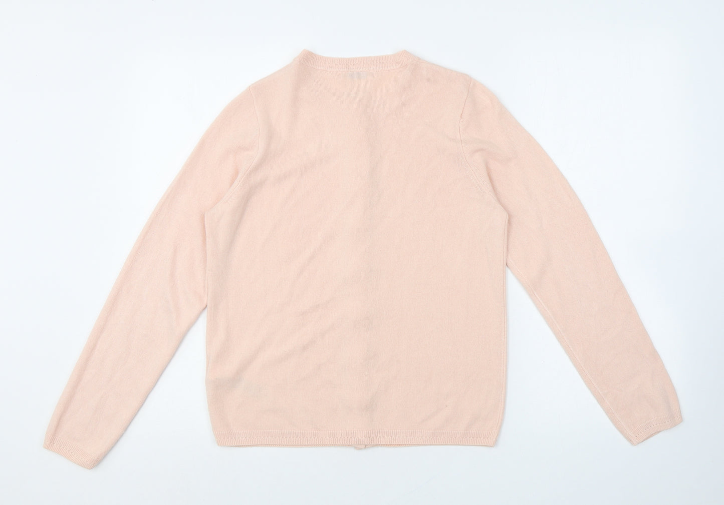 Classic Womens Pink V-Neck Acrylic Cardigan Jumper Size 8