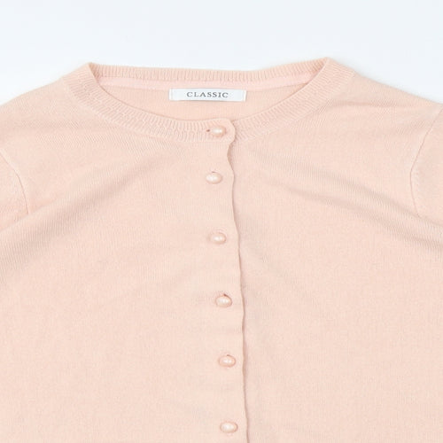 Classic Womens Pink V-Neck Acrylic Cardigan Jumper Size 8