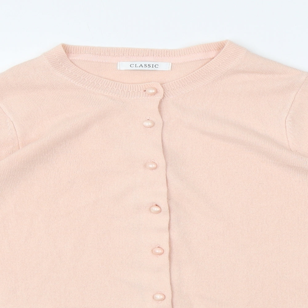 Classic Womens Pink V-Neck Acrylic Cardigan Jumper Size 8