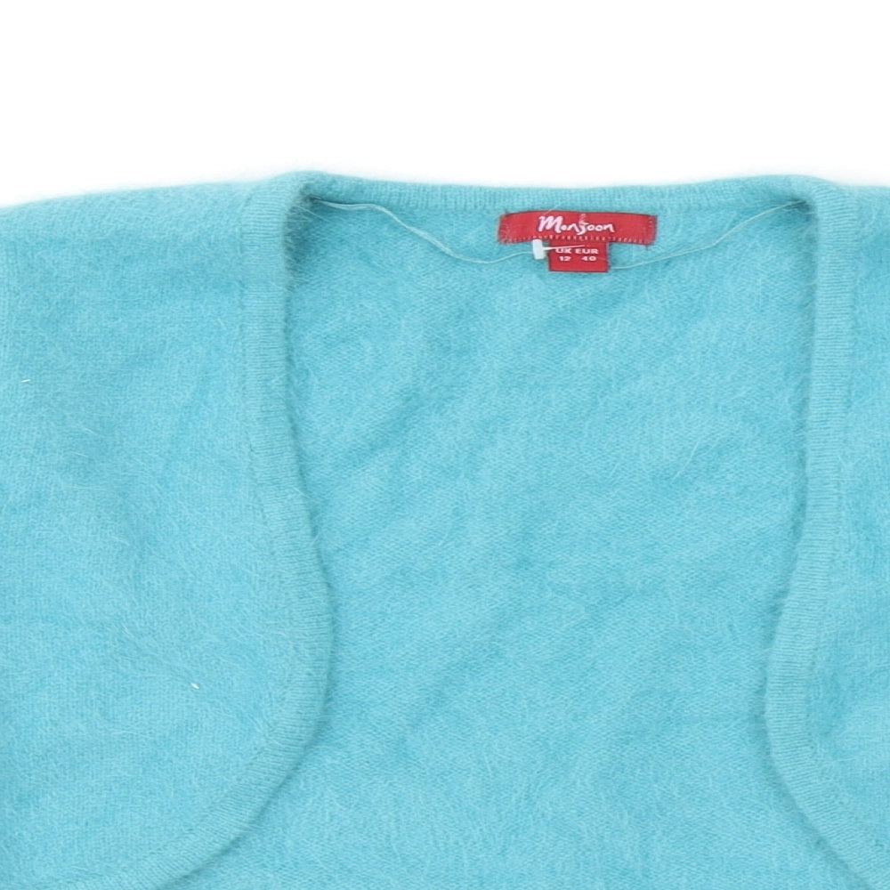 Monsoon Womens Blue V-Neck Angora Cardigan Jumper Size 12