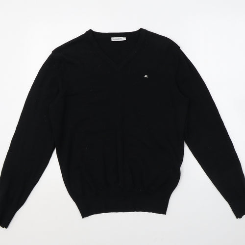 J.Lindeberg Mens Black V-Neck Wool Pullover Jumper Size L Long Sleeve