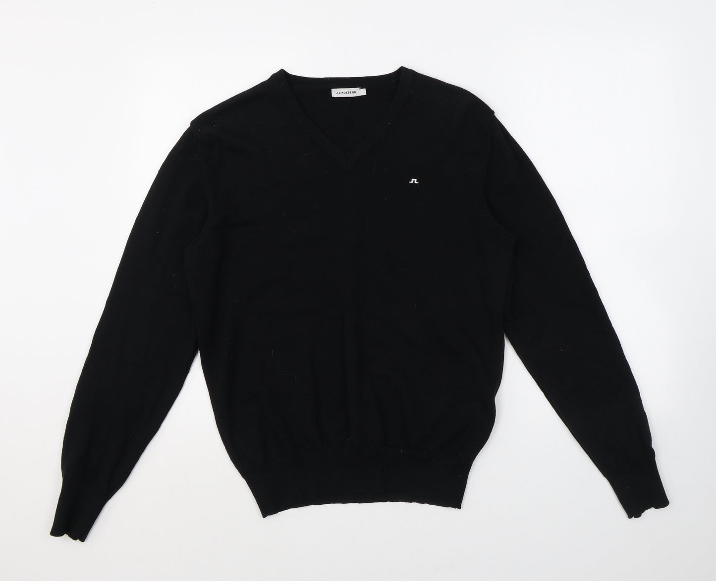 J.Lindeberg Mens Black V-Neck Wool Pullover Jumper Size L Long Sleeve