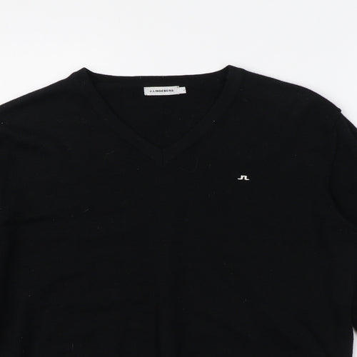 J.Lindeberg Mens Black V-Neck Wool Pullover Jumper Size L Long Sleeve