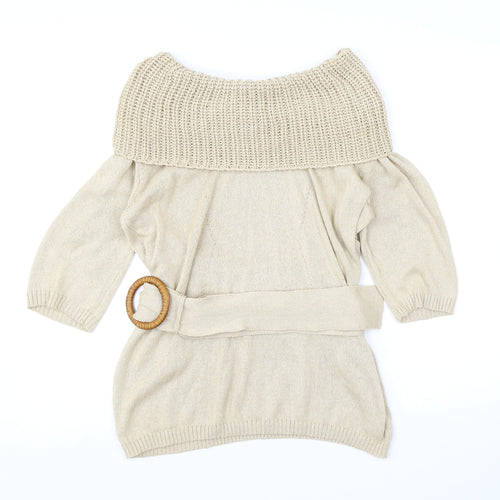 Per Una Womens Beige Roll Neck Acrylic Pullover Jumper Size 18