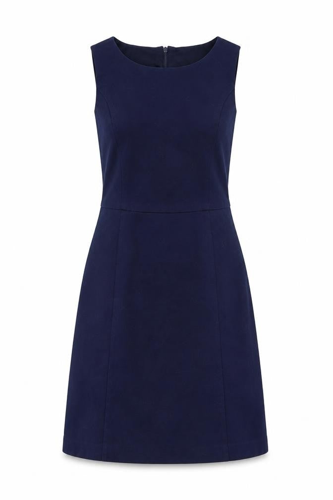 Front view of Gap women’s blue cotton shift, size UK 6, boat neck zip