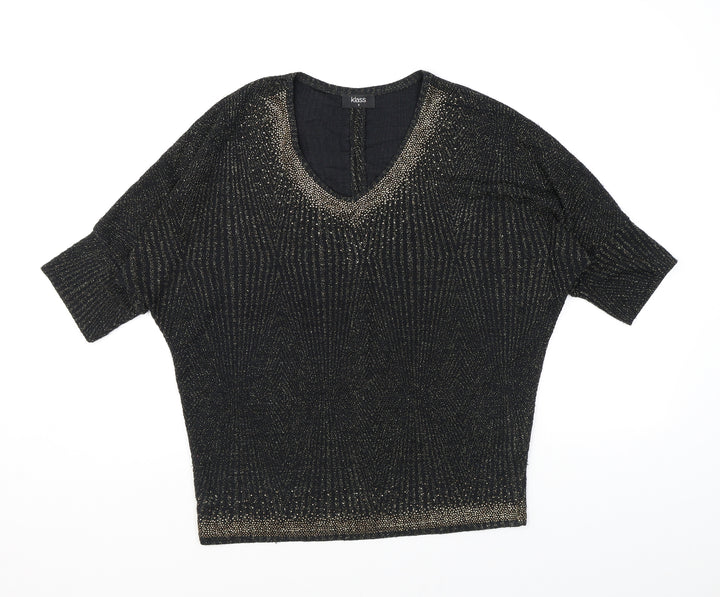 Klass Womens Black Polyamide Basic Blouse Size S V-Neck