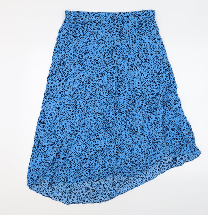 Hush Womens Blue Animal Print Viscose Peasant Skirt Size 14 Zip - Leopard pattern