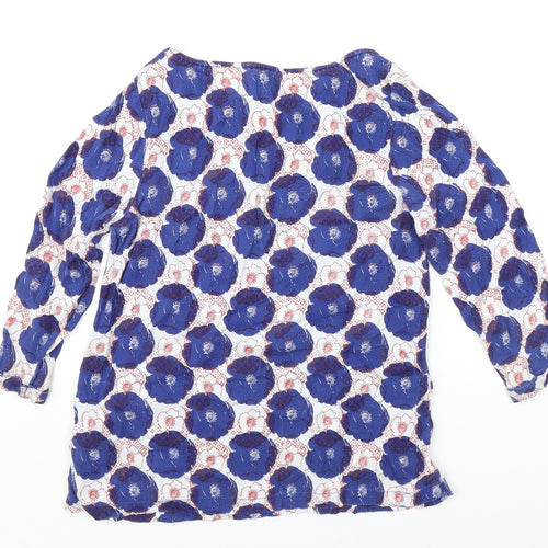 White Stuff Womens Blue Floral Viscose Basic Blouse Size 12 Boat Neck