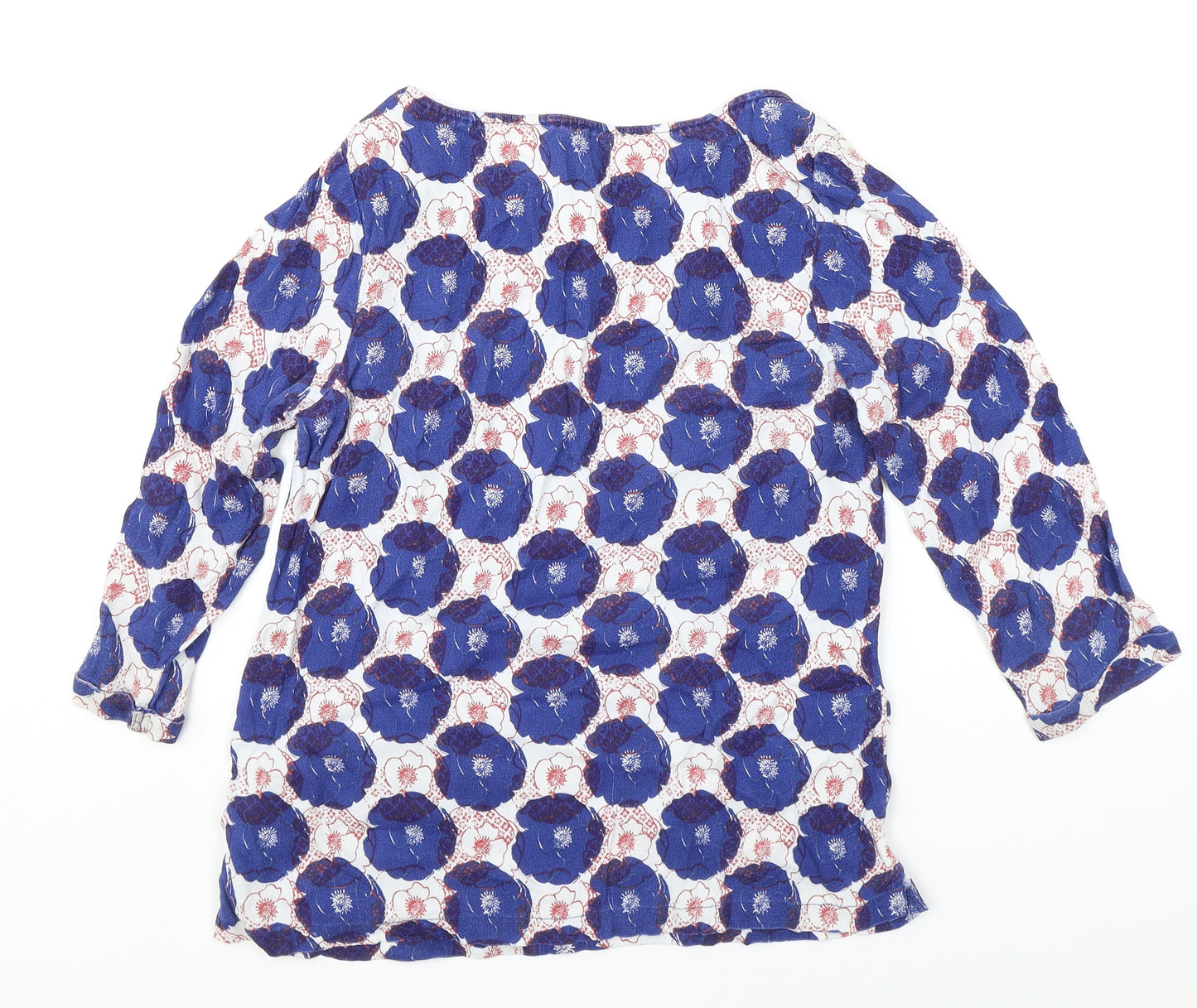 White Stuff Womens Blue Floral Viscose Basic Blouse Size 12 Boat Neck