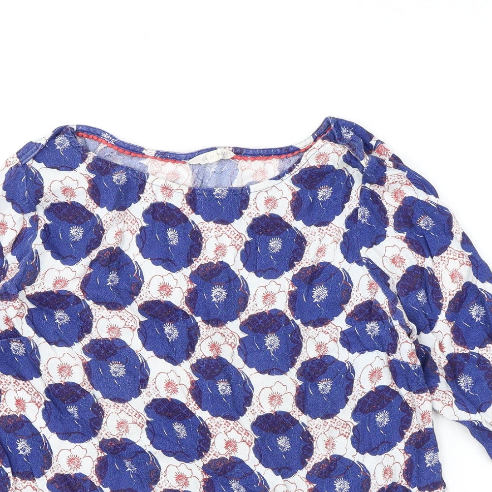 White Stuff Womens Blue Floral Viscose Basic Blouse Size 12 Boat Neck