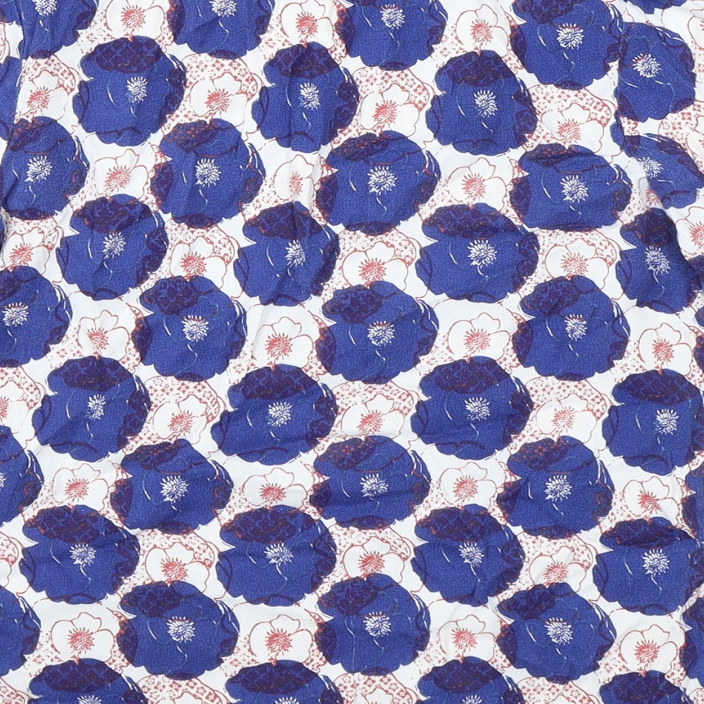 White Stuff Womens Blue Floral Viscose Basic Blouse Size 12 Boat Neck