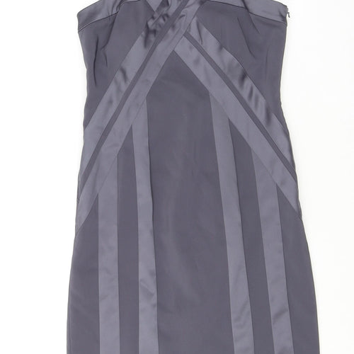 Debut Womens Silver Polyester Sheath Size 8 V-Neck Zip