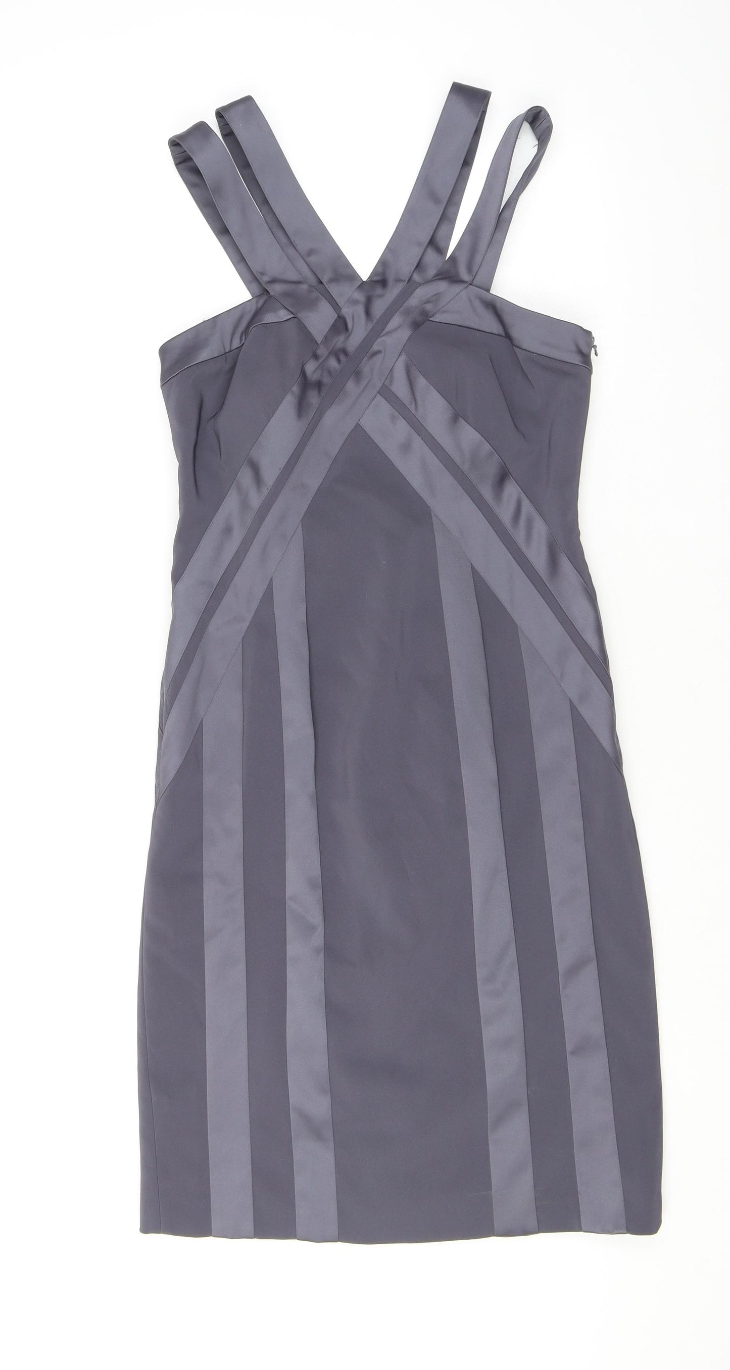 Debut Womens Silver Polyester Sheath Size 8 V-Neck Zip