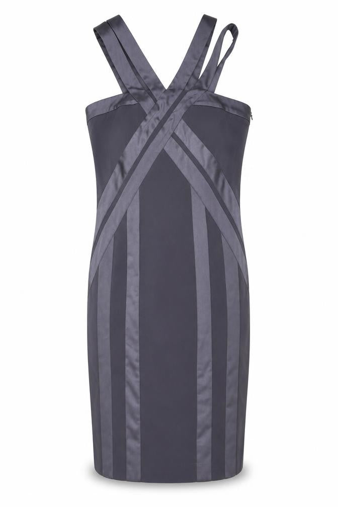 Debut Womens Silver Polyester Sheath Size 8 V-Neck Zip