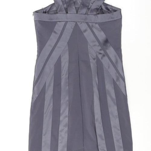 Debut Womens Silver Polyester Sheath Size 8 V-Neck Zip
