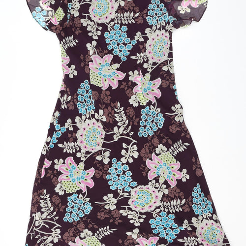 Planet Womens Purple Floral Silk A-Line Size 14 V-Neck Pullover