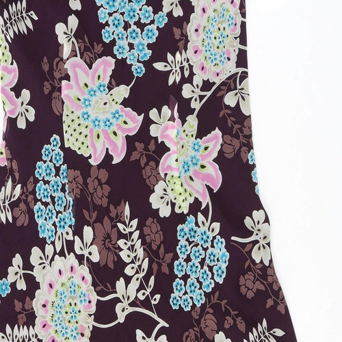 Planet Womens Purple Floral Silk A-Line Size 14 V-Neck Pullover